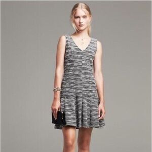 Banana Republic Tweed Fit & Flare Midi Dress Double V Neck Flare